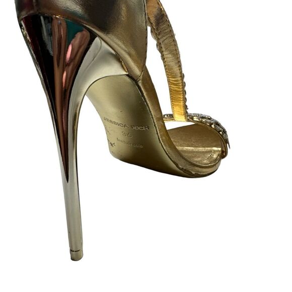 REVOLVE JESSICA RICH GOLD EMBELLISHED LUXE SANDAL 120 MM - Picture 10 of 13